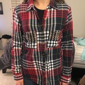 Plaid studded flannel